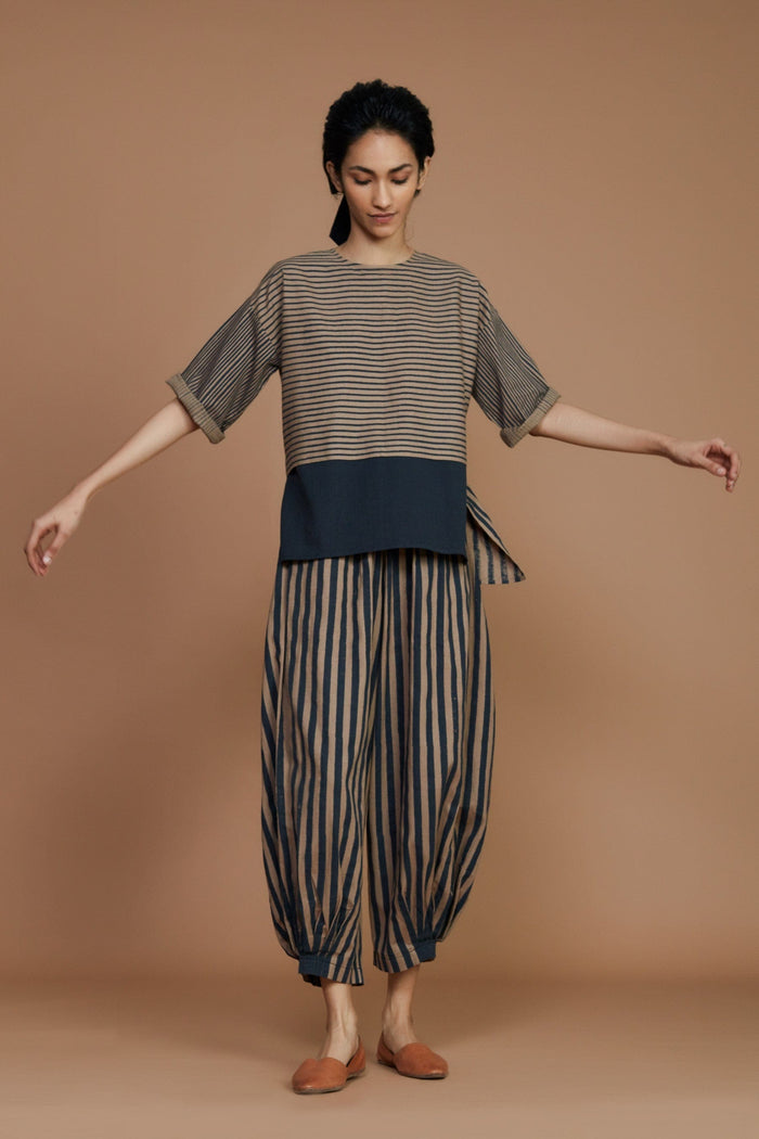 Mati Shirts & Tops Brown with Charcoal Striped CB Ekin Top