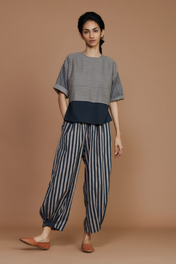 Mati Shirts & Tops Grey with Charcoal Striped CB Ekin Top