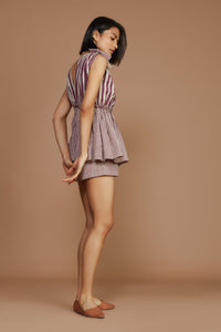 Mati Shirts & Tops Ivory with Mauve Pink striped Frill top