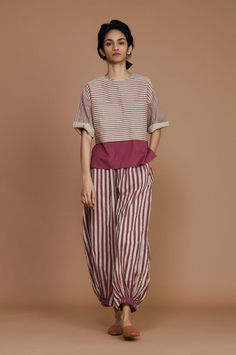 Mati Shirts & Tops Ivory with Mauve Striped CB Ekin Top