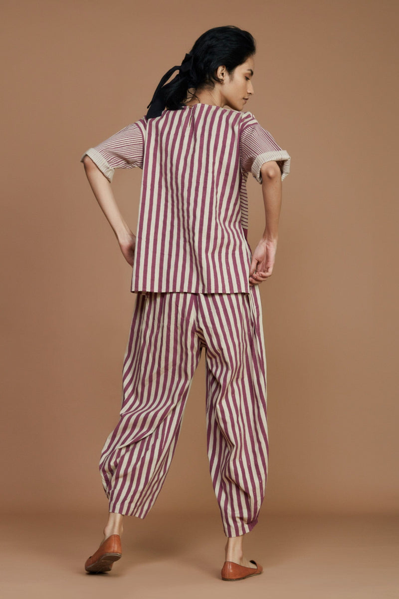 Mati Shirts & Tops Ivory with Mauve Striped CB Ekin Top