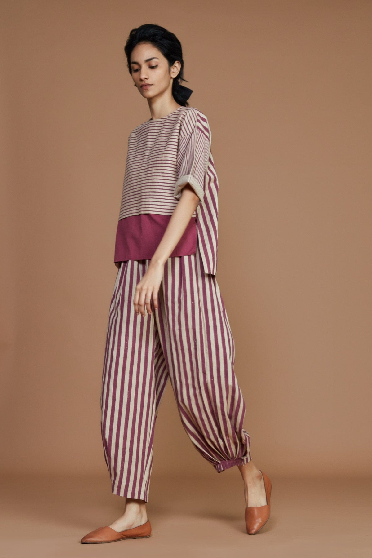 Mati Shirts & Tops Ivory with Mauve Striped CB Ekin Top