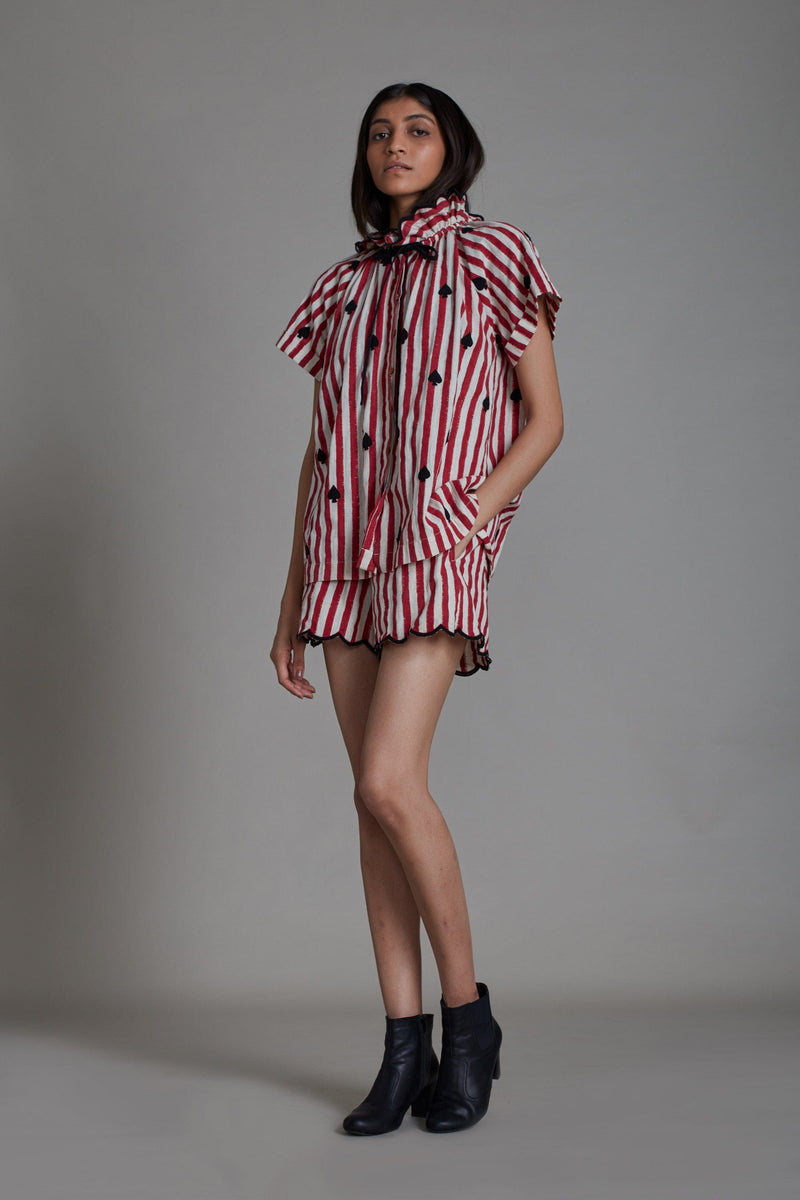 Mati TOPS Stripe Tora Shirt - Red with Black Stripe