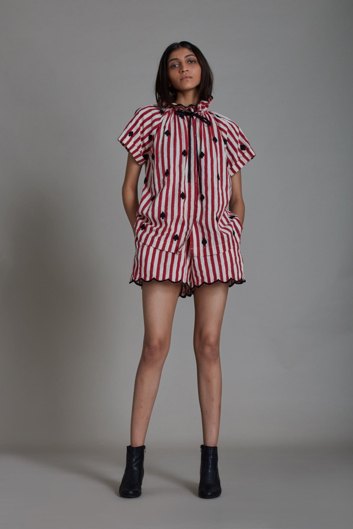 Mati TOPS Stripe Tora Shirt - Red with Black Stripe